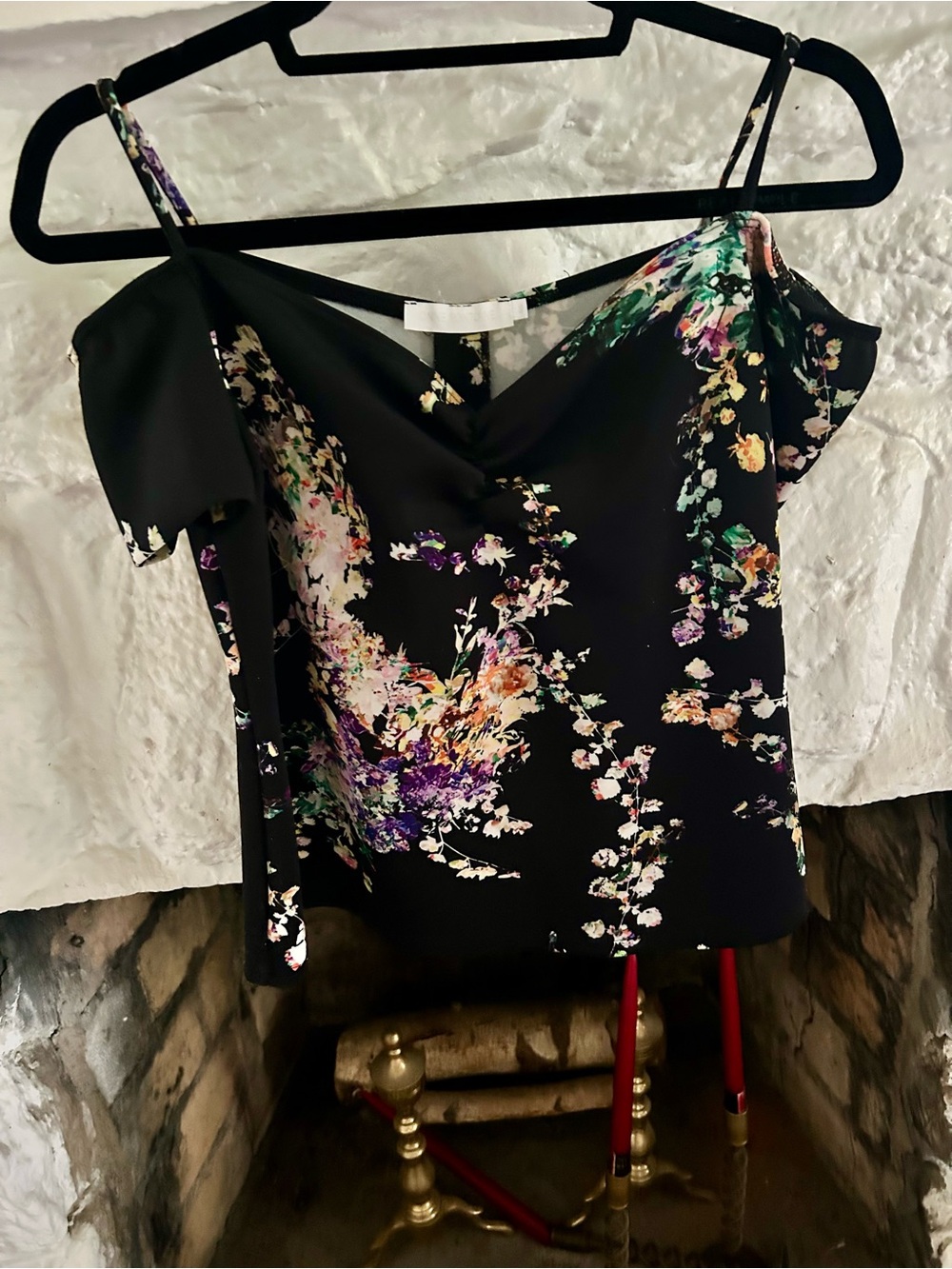 Anne Fontaine Black Floral Off-Shoulder blouse